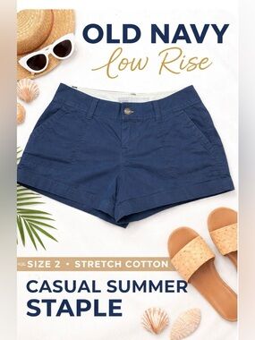 Old Navy Low Rise Navy Shorts Size 2 Stretch Cotton Casual Summer Staple
